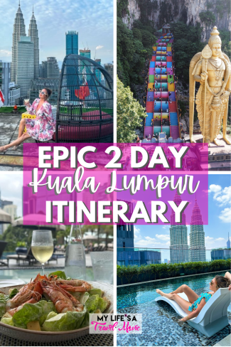 If you have a long layover in Kuala Lumpur, I would highly suggest extending it and spending at least two days in this awesome city! There's some really cool rooftop bars, including one at the top of a helipad! Plus the famous rainbow steps of Batu Caves is only an hour from Kuala Lumpur! Check the post for full itinerary and travel guide!